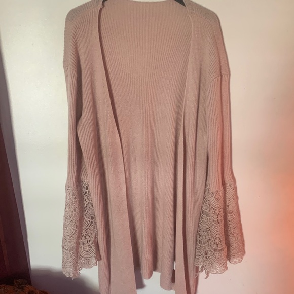 SHEIN Sweaters - Mauve Lace Bell Sleeve Kimono